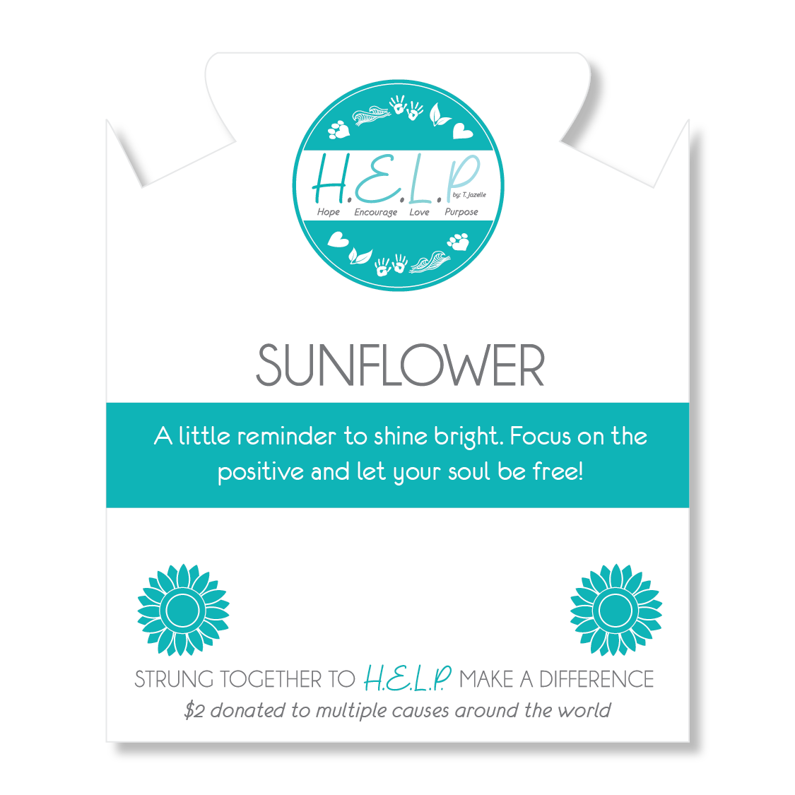 HELP by TJ Sunflower Charm with Aqua Blue Seaglass Charity Bracelet