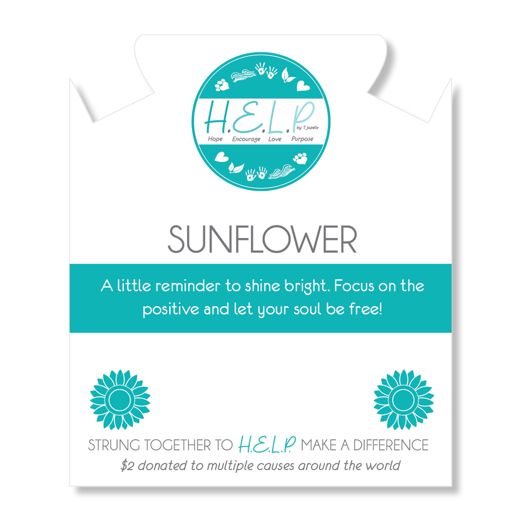 HELP by TJ Sunflower Charm with Aqua Blue Seaglass Charity Bracelet