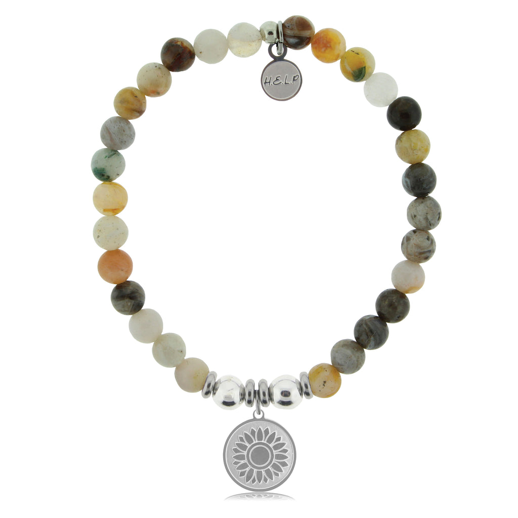 HELP by TJ Sunflower Charm with Montana Agate Beads Charity Bracelet