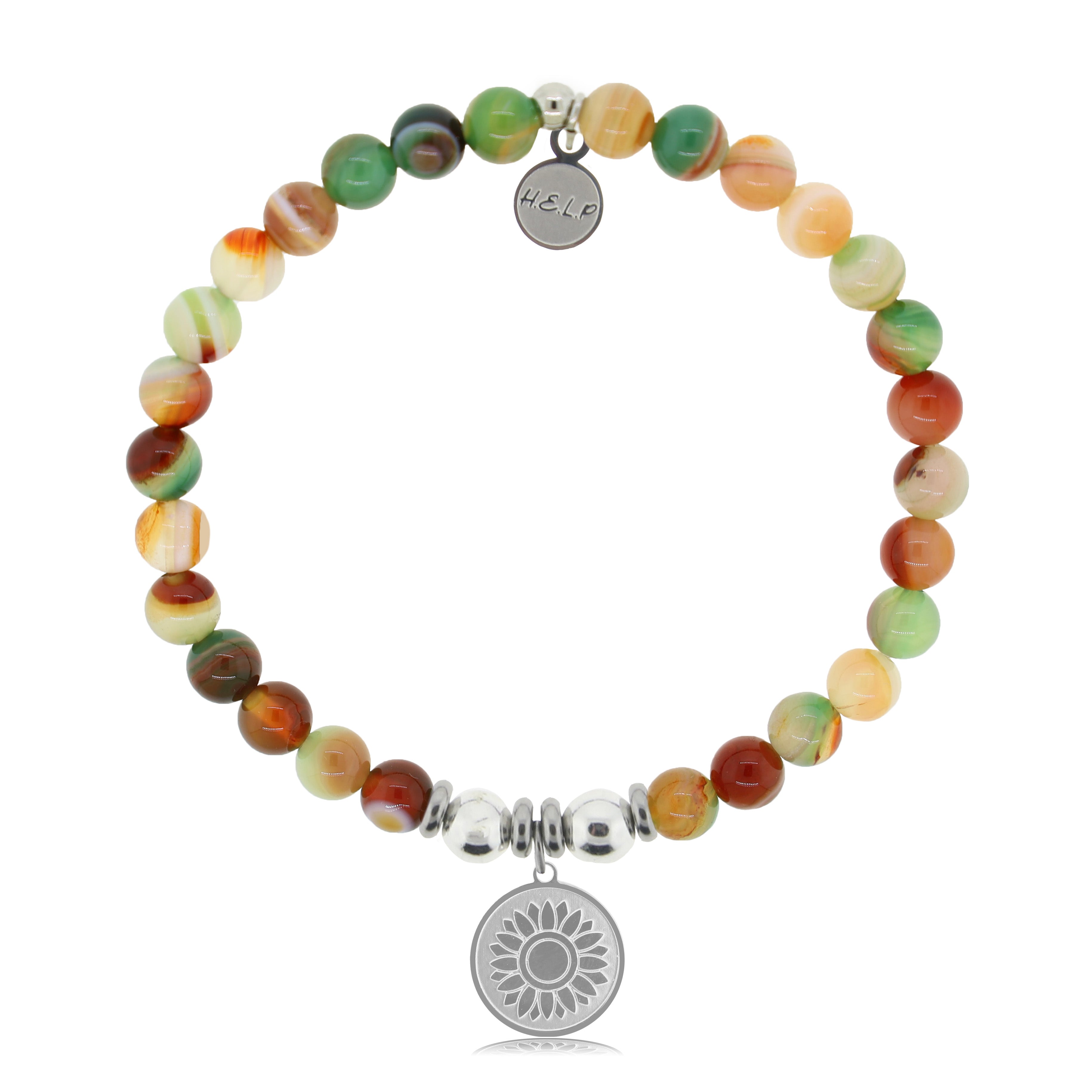 HELP by TJ Sunflower Charm with Multi Agate Charity Bracelet