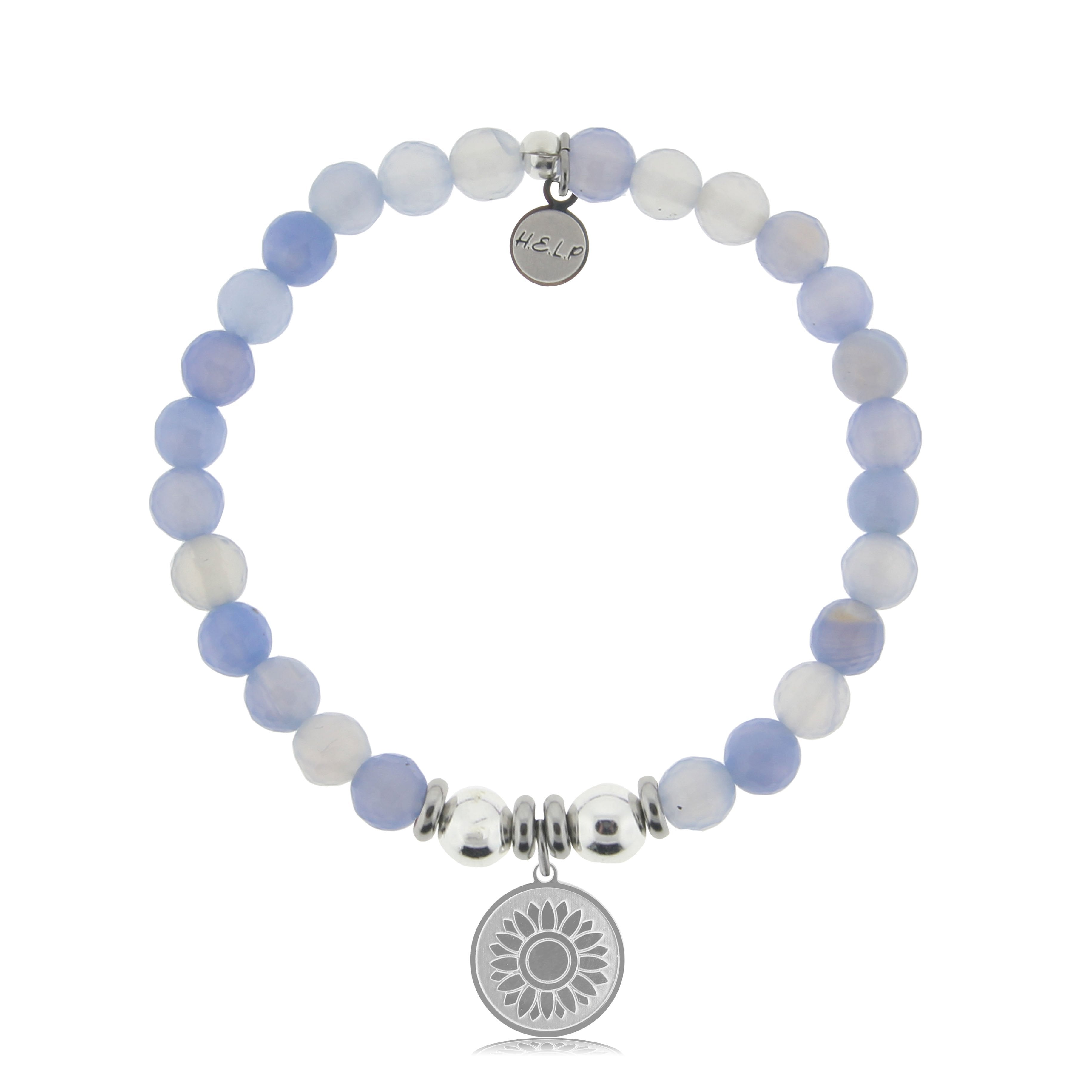 HELP by TJ Sunflower Charm with Sky Blue Agate Beads Charity Bracelet