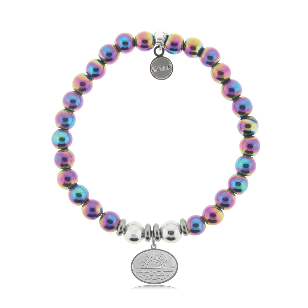 HELP by TJ Sunrise Charm with Rainbow Hematite Agate Beads Charity Bracelet