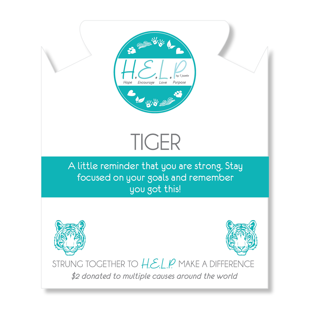 HELP by TJ Tiger Charm with Aqua Blue Seaglass Charity Bracelet