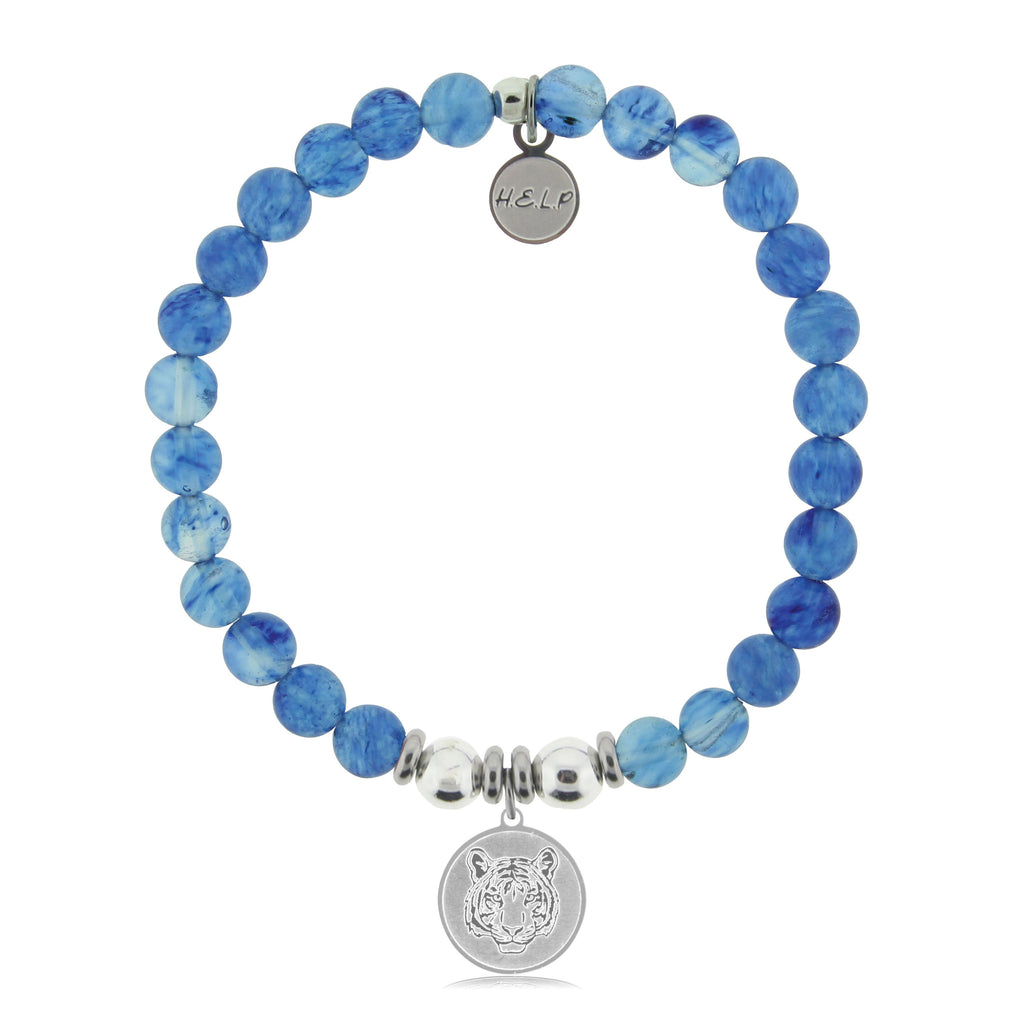 HELP by TJ Tiger Charm with Blueberry Quartz Beads Charity Bracelet