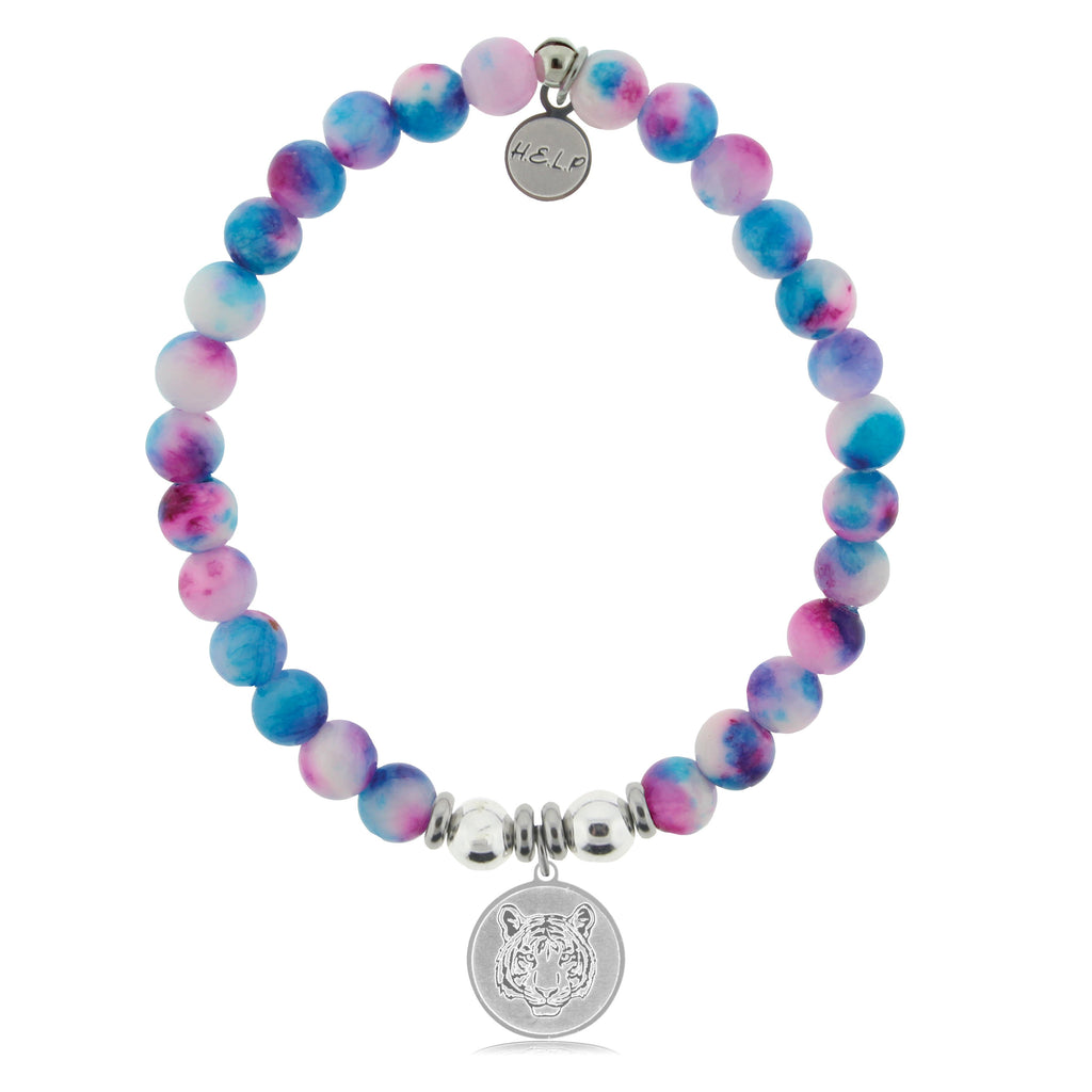 HELP by TJ Tiger Charm with Cotton Candy Jade Beads Charity Bracelet