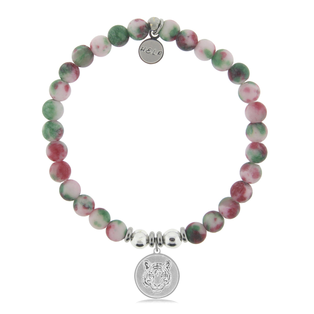 HELP by TJ Tiger Charm with Holiday Jade Beads Charity Bracelet