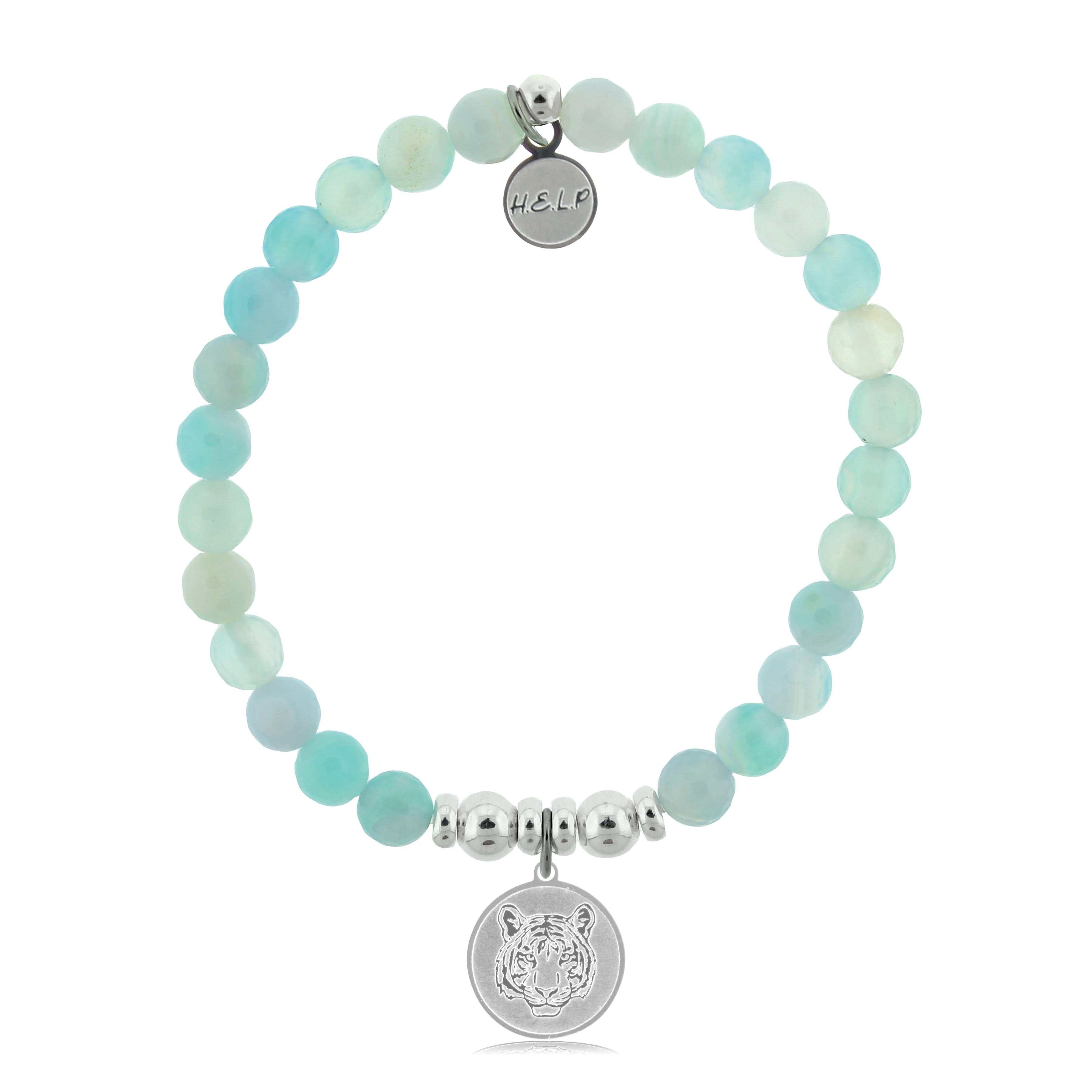 HELP by TJ Tiger Charm with Light Blue Agate Beads Charity Bracelet