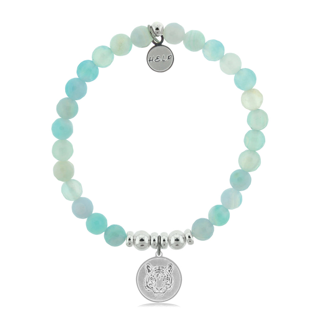 HELP by TJ Tiger Charm with Light Blue Agate Beads Charity Bracelet