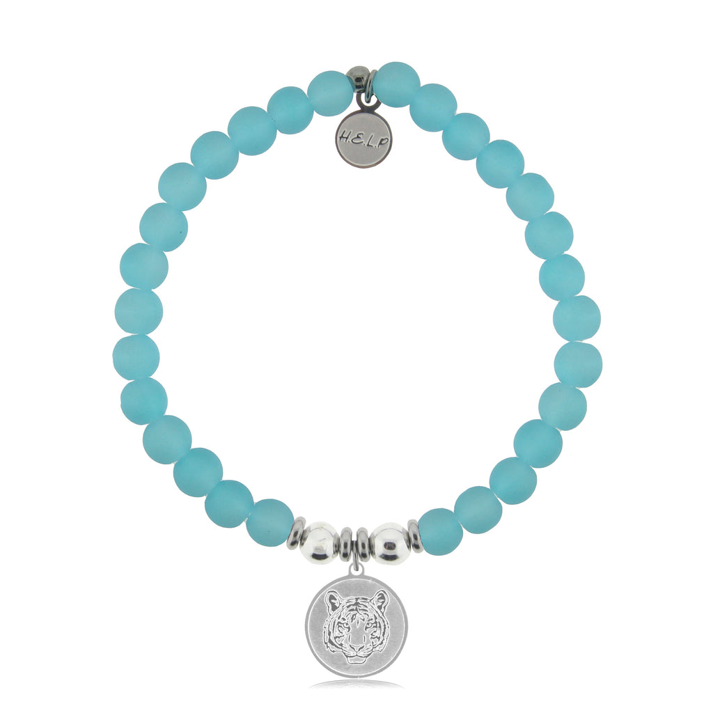 HELP by TJ Tiger Charm with Light Blue Seaglass Charity Bracelet