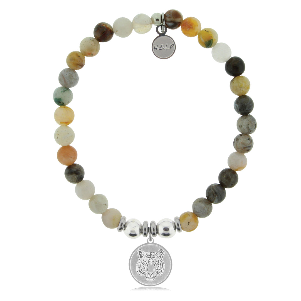 HELP by TJ Tiger Charm with Montana Agate Beads Charity Bracelet