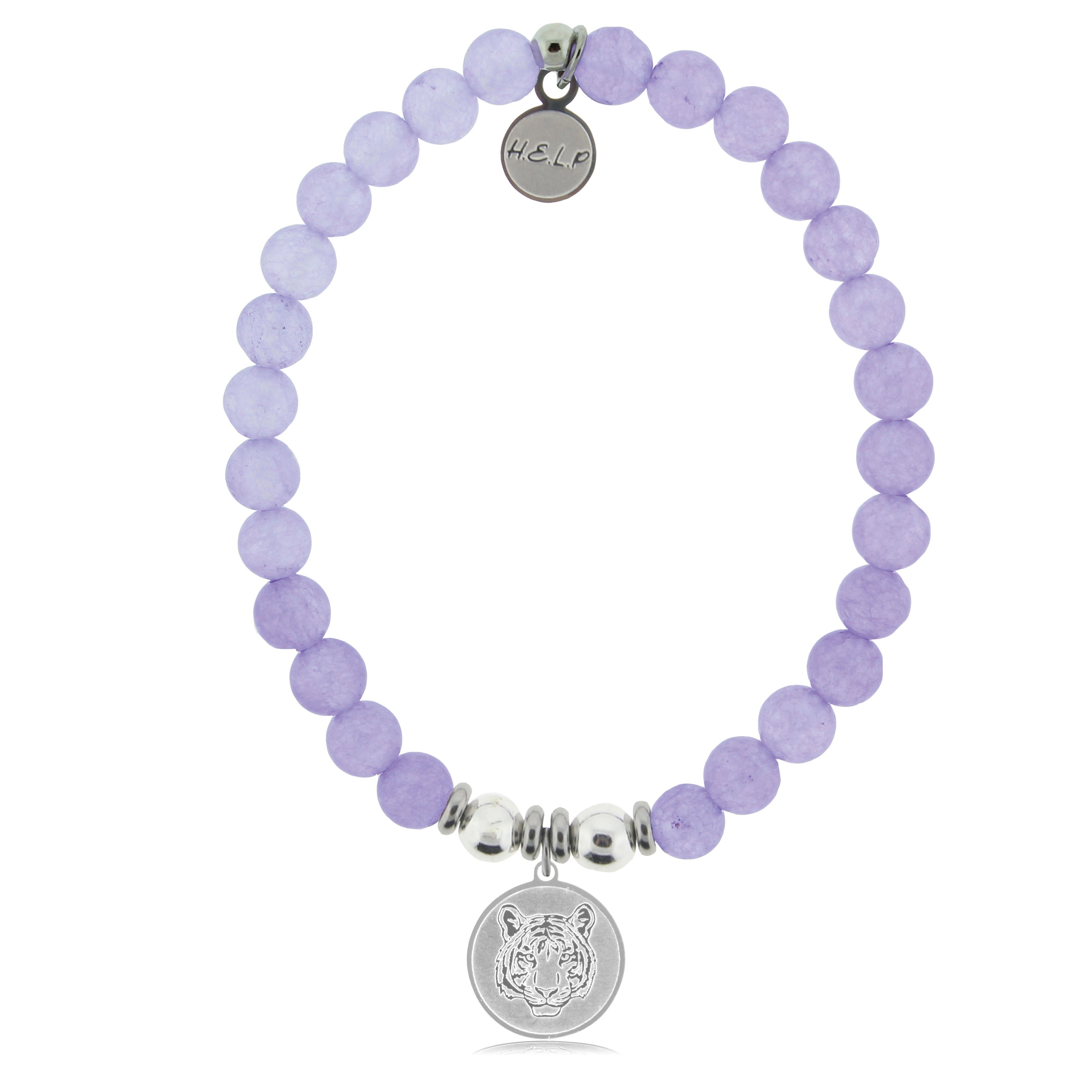 HELP by TJ Tiger Charm with Purple Jade Beads Charity Bracelet