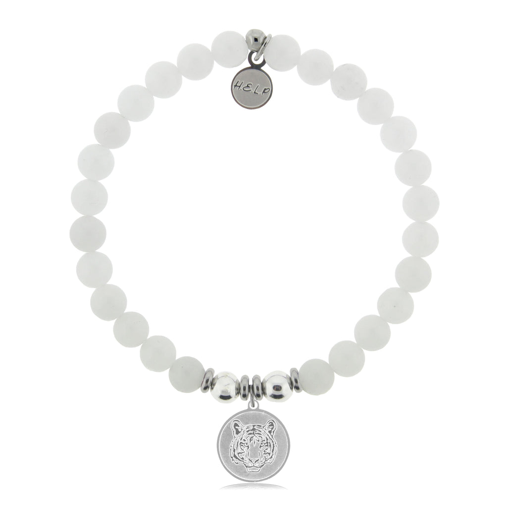 HELP by TJ Tiger Charm with White Jade Beads Charity Bracelet