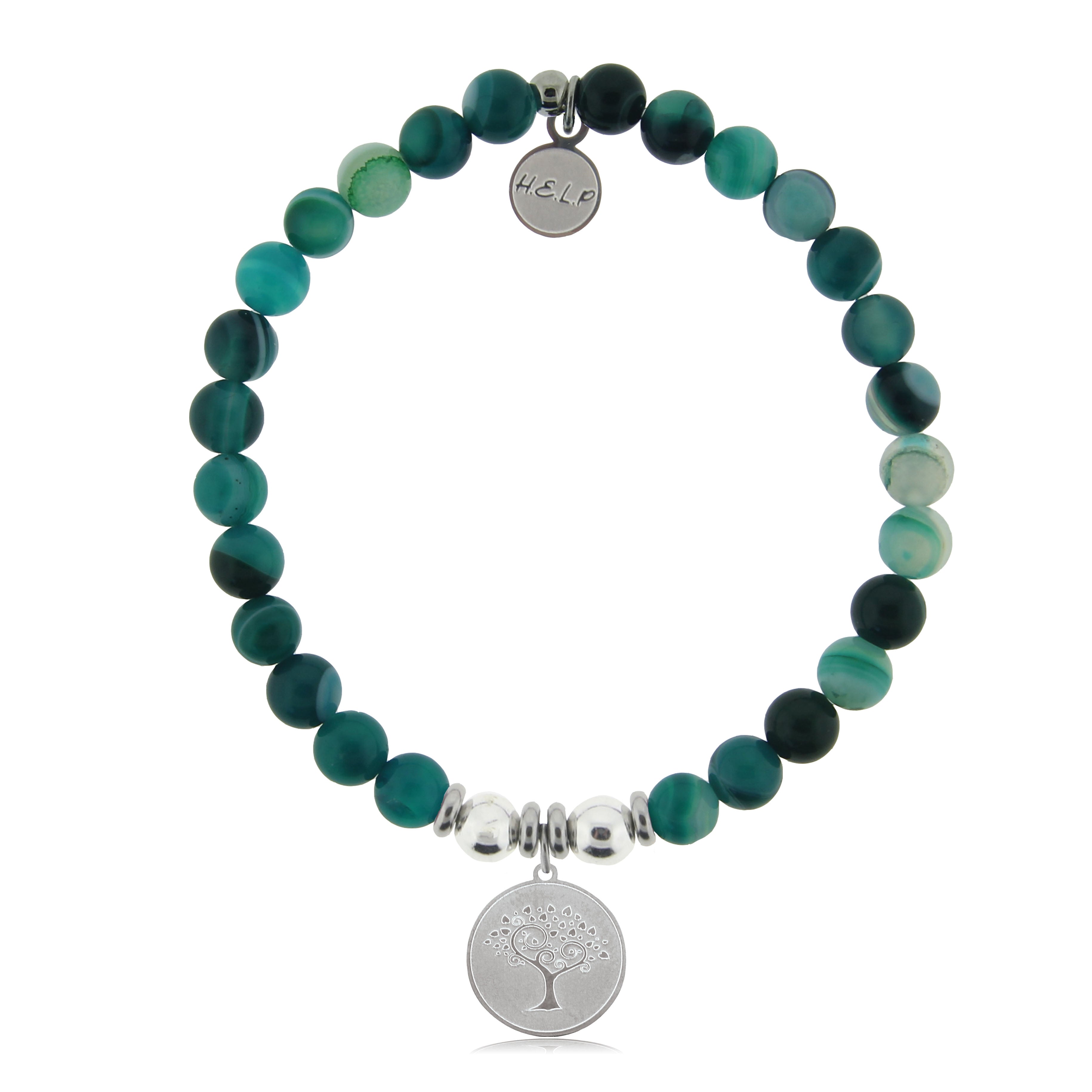 HELP by TJ Tree of Life Charm with Green Stripe Agate Charity Bracelet