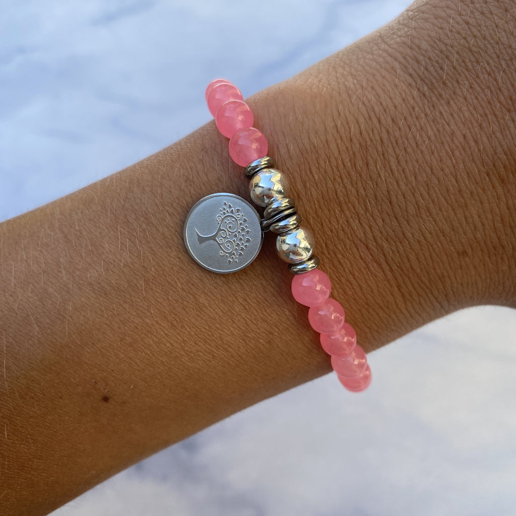 HELP by TJ Tree of Life Charm with Pink Agate Beads Charity Bracelet