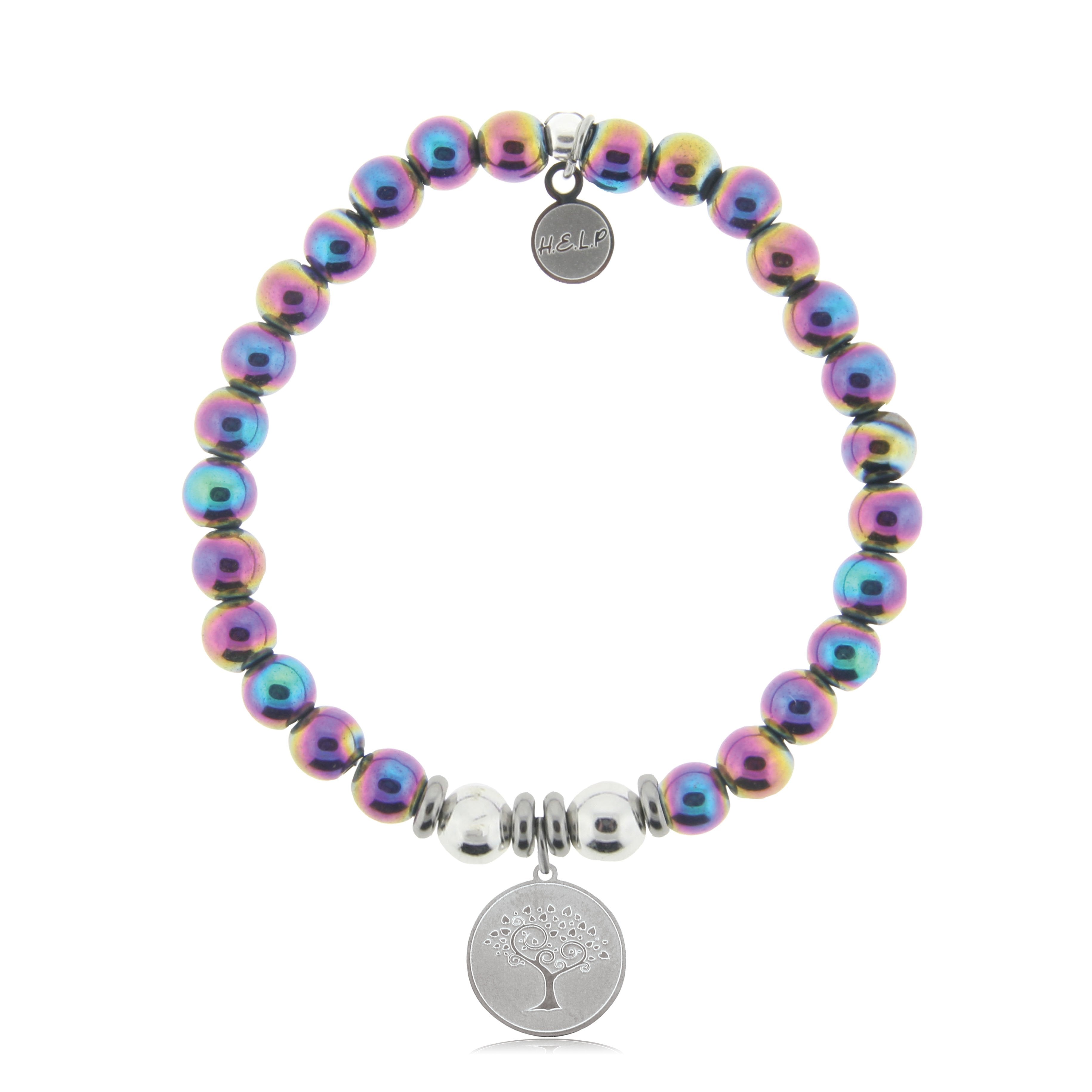 HELP by TJ Tree of Life Charm with Rainbow Hematite Beads Charity Bracelet