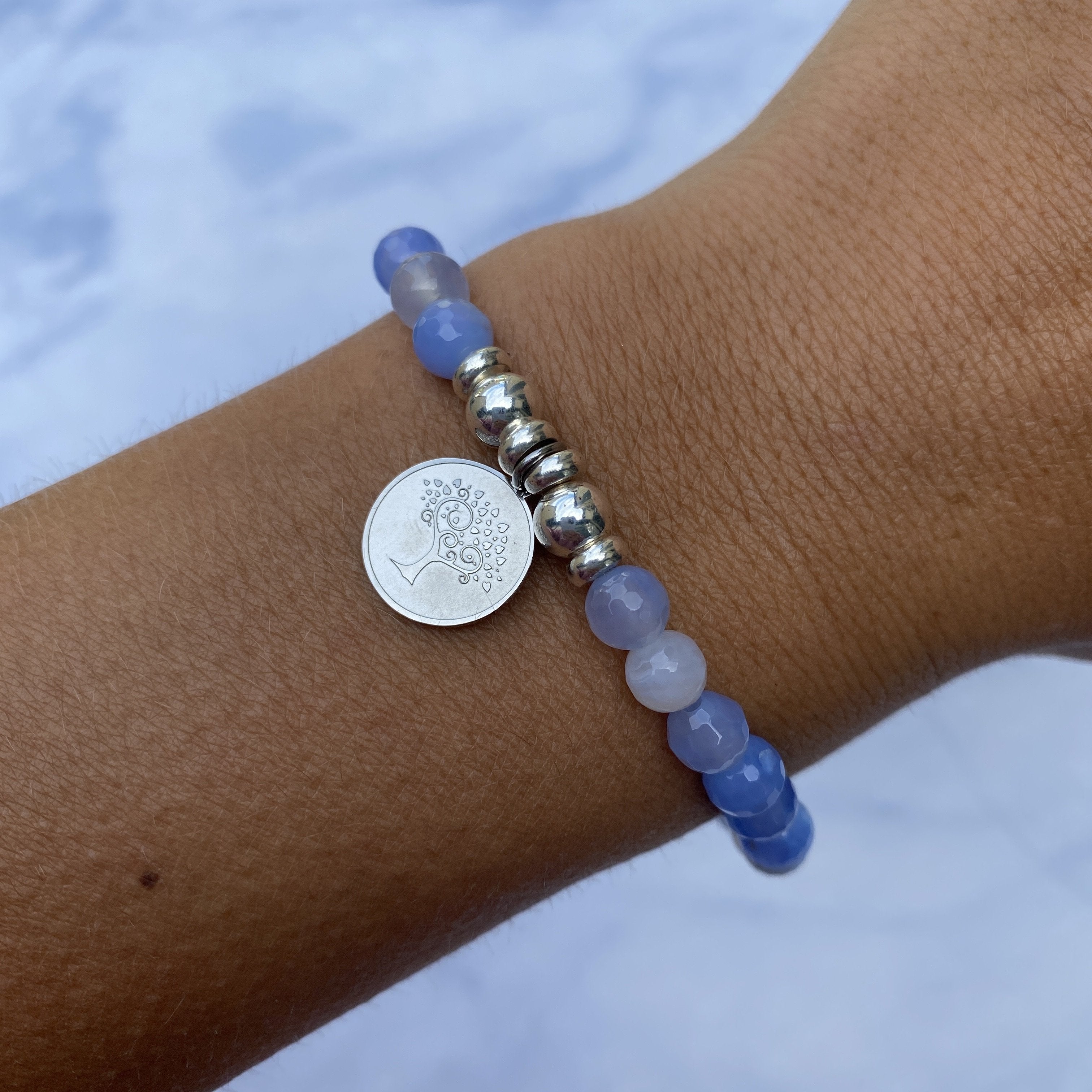 HELP by TJ Tree of Life Charm with Sky Blue Agate Beads Charity Bracelet