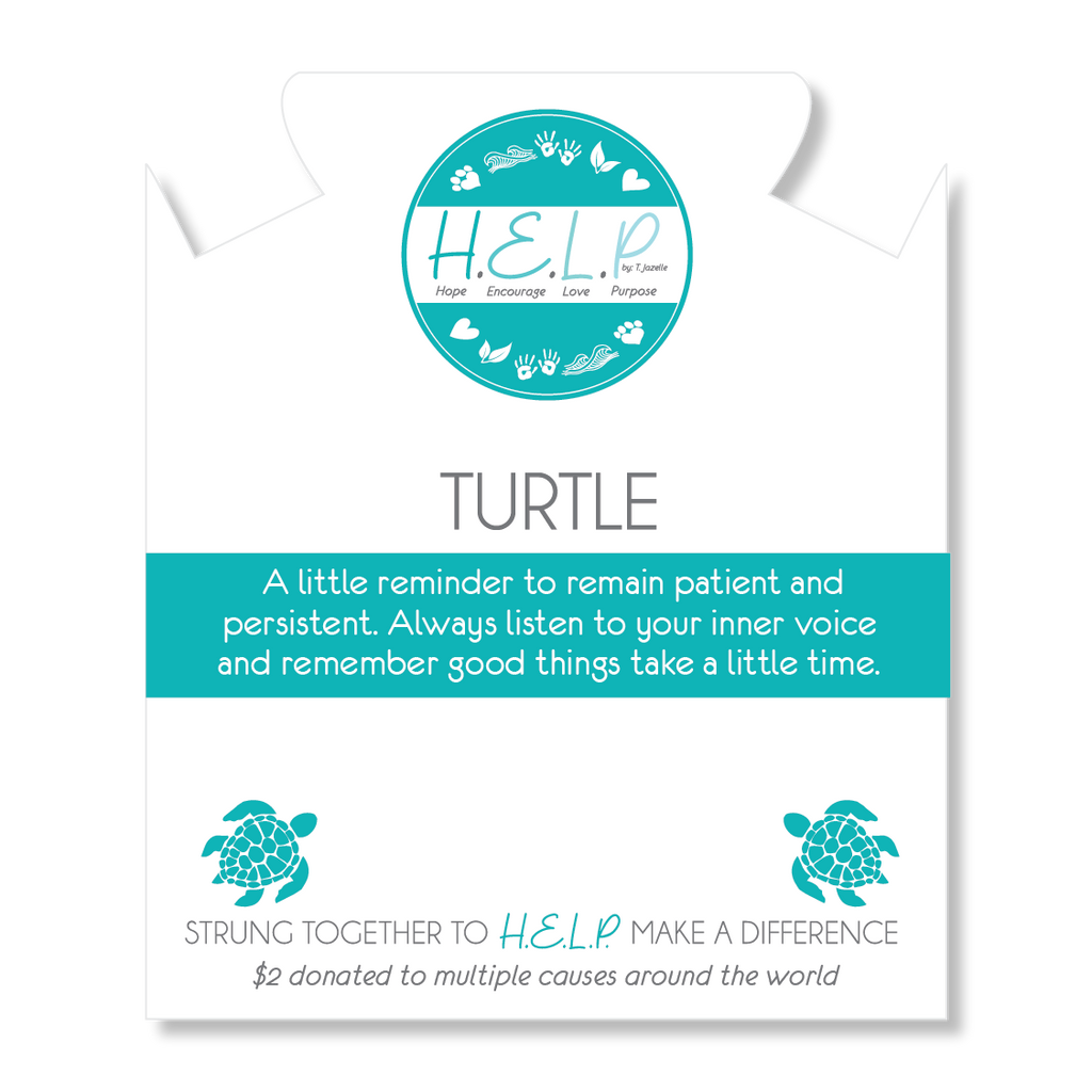 HELP by TJ Turtle Charm with Cotton Candy Jade Beads Charity Bracelet