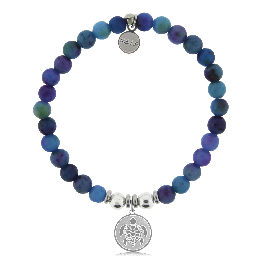 HELP by TJ Turtle Charm with Wildberry Jade Beads Charity Bracelet