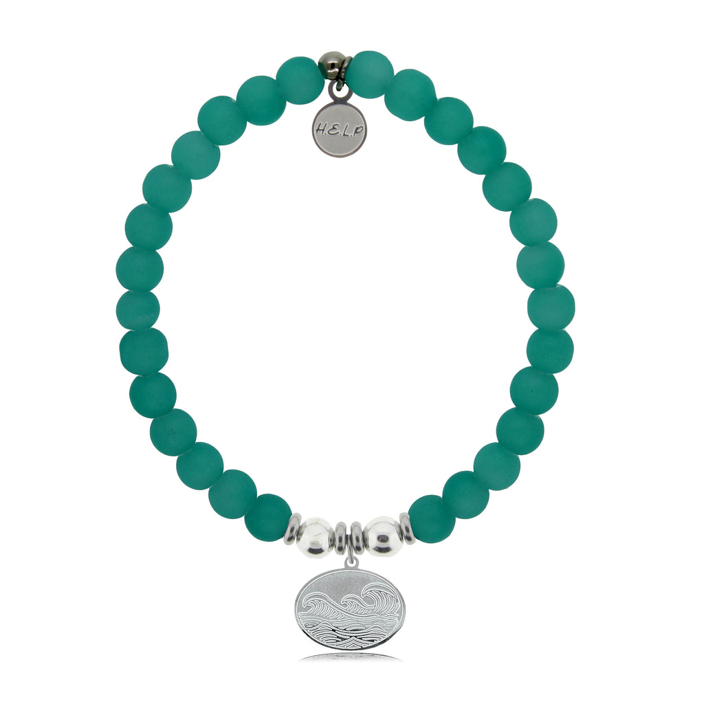 HELP by TJ Wave Charm with Aqua Blue Seaglass Charity Bracelet