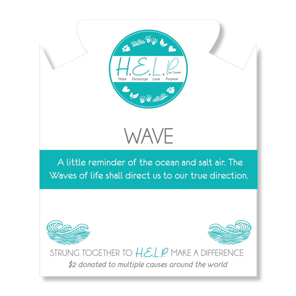 HELP by TJ Wave Charm with Aqua Blue Seaglass Charity Bracelet