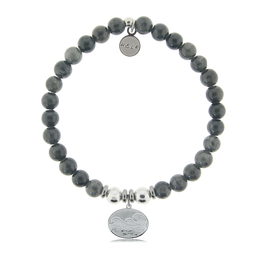 HELP by TJ Wave Charm with Dark Grey Jade Charity Bracelet
