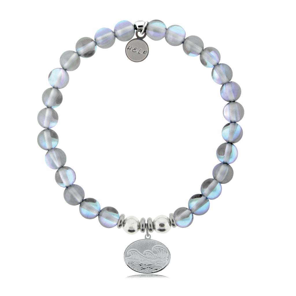 HELP by TJ Wave Charm with Grey Opalescent Beads Charity Bracelet