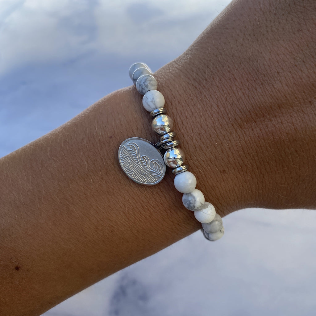 HELP by TJ Wave Charm with Howlite Beads Charity Bracelet