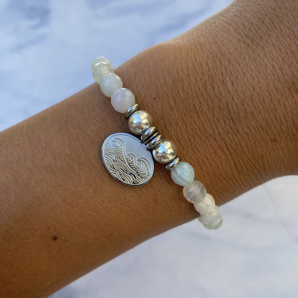 HELP by TJ Wave Charm with Light Blue Agate Beads Charity Bracelet