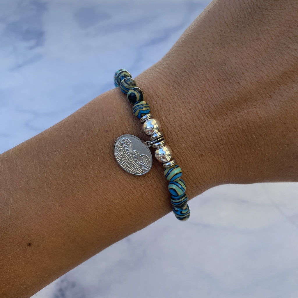 HELP by TJ Wave Charm with Malachite Beads Charity Bracelet