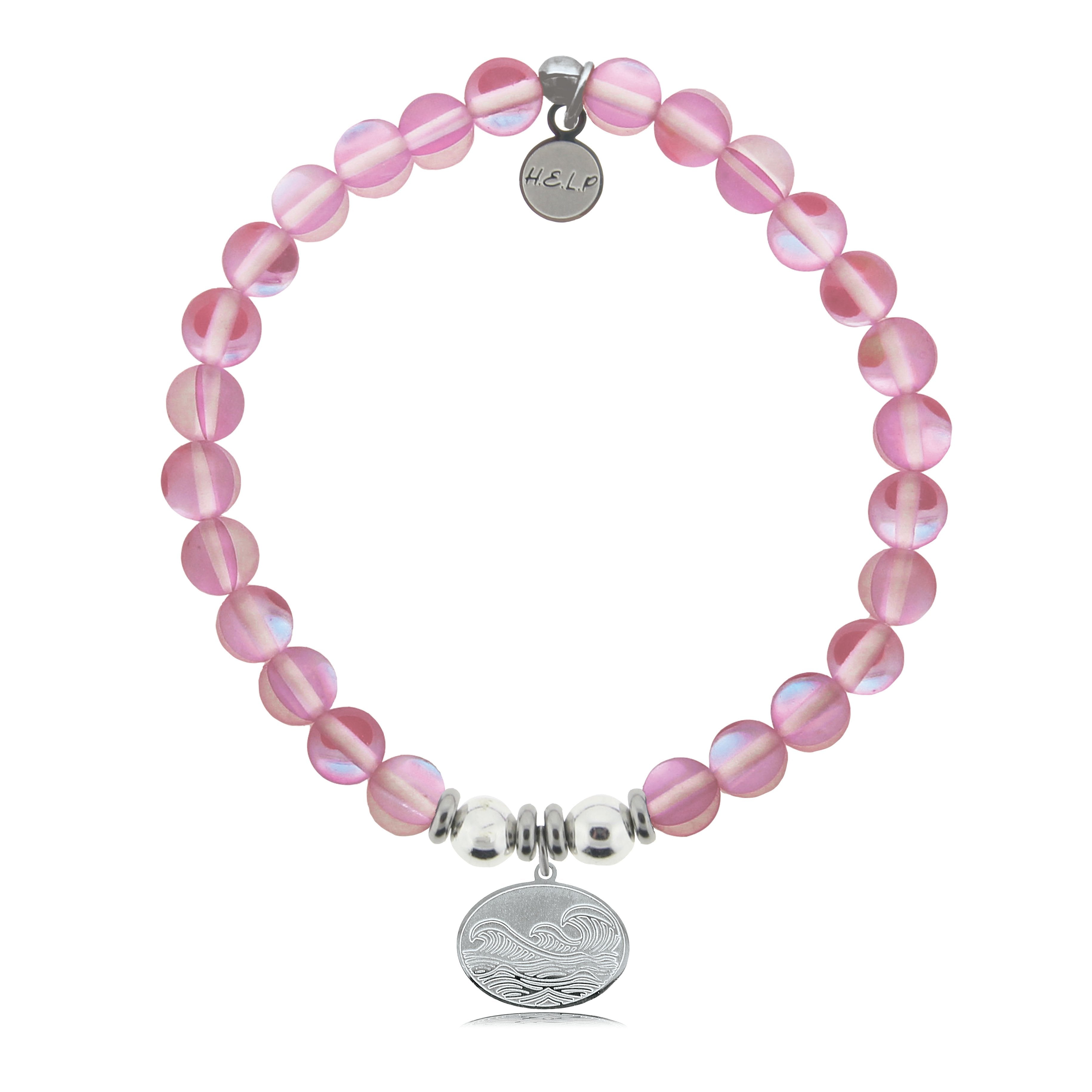 HELP by TJ Wave Charm with Pink Opalescent Beads Charity Bracelet