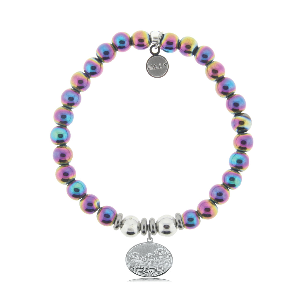 HELP by TJ Wave Charm with Rainbow Hematite Beads Charity Bracelet
