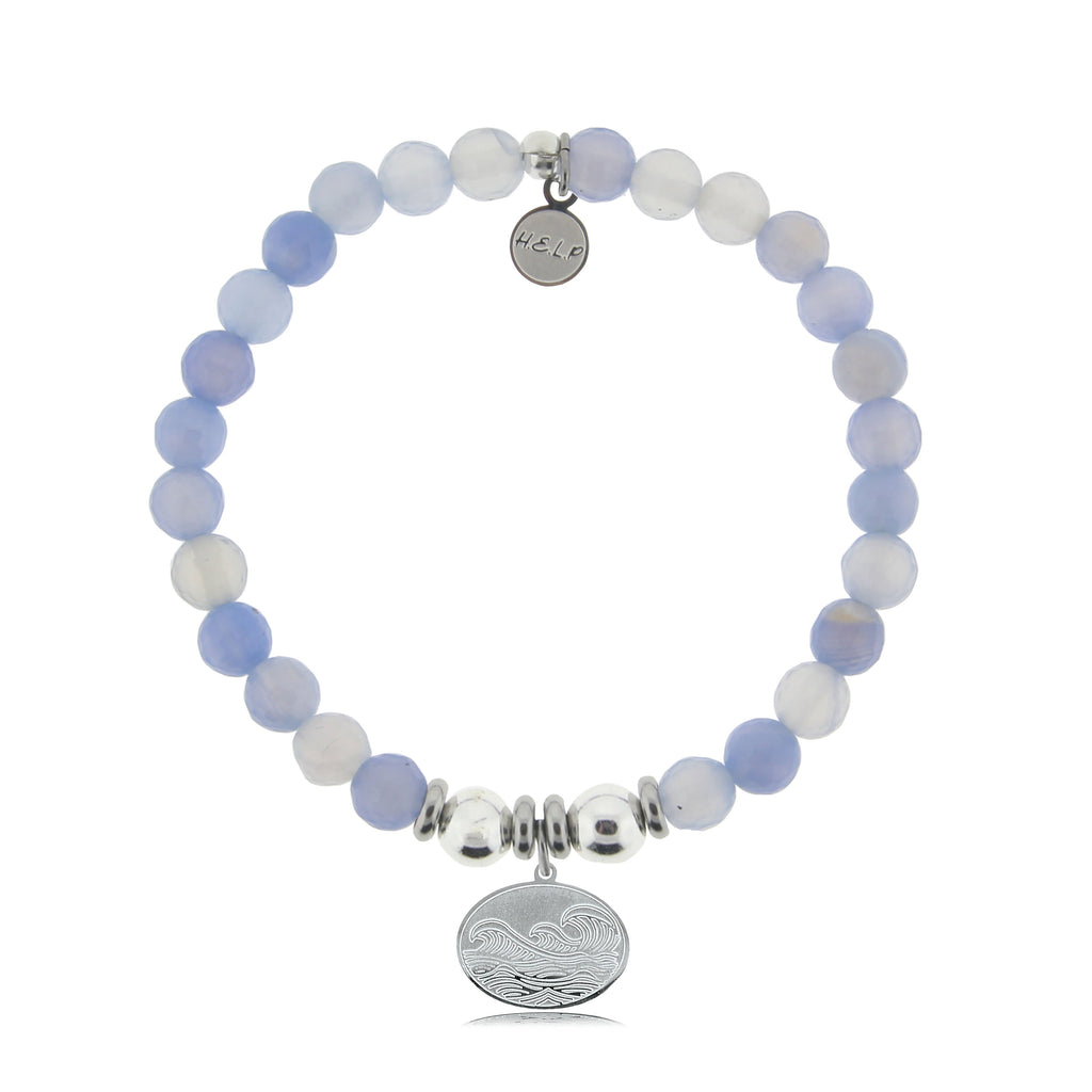 HELP by TJ Wave Charm with Sky Blue Agate Beads Charity Bracelet