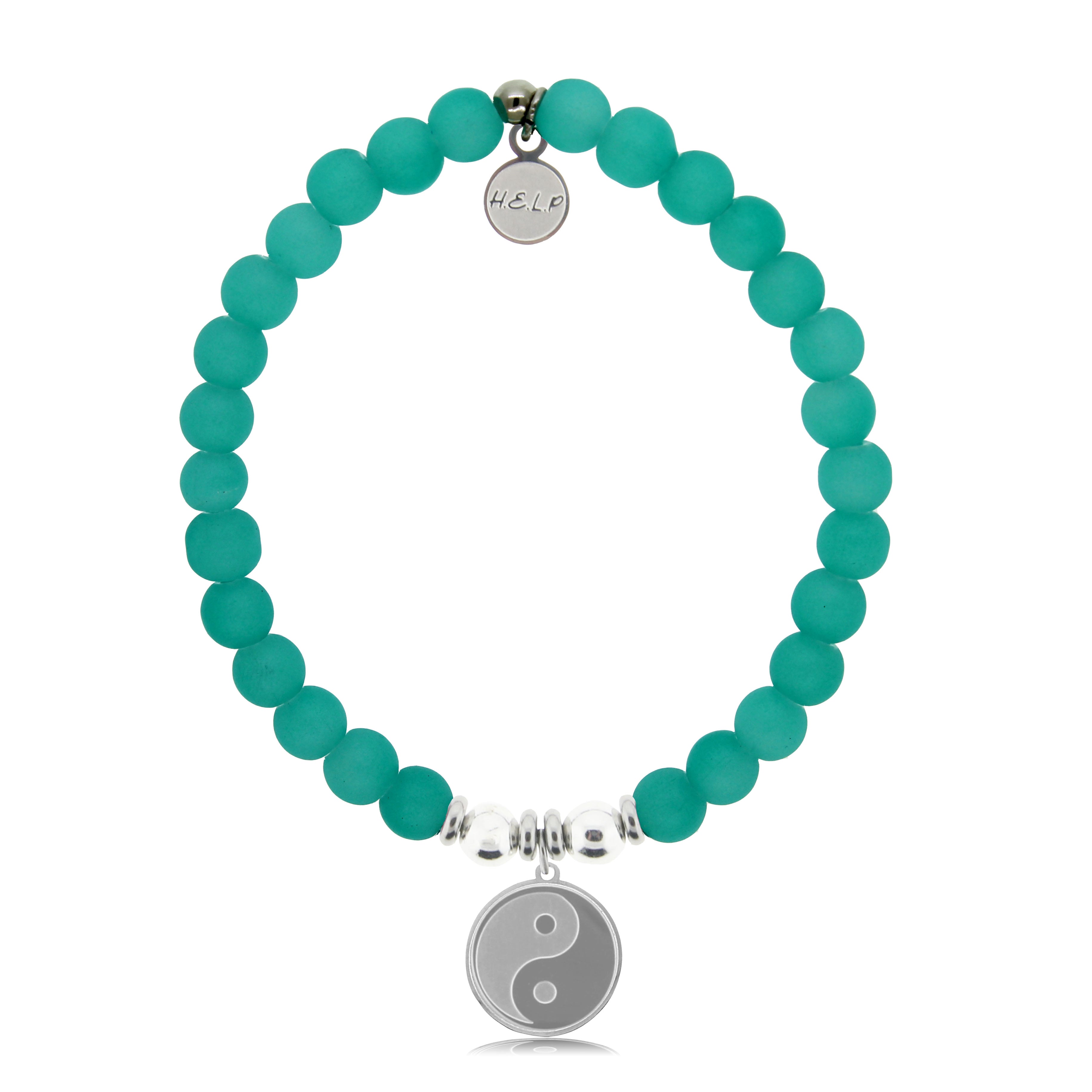 HELP by TJ Yin Yang Charm with Aqua Blue Seaglass Charity Bracelet