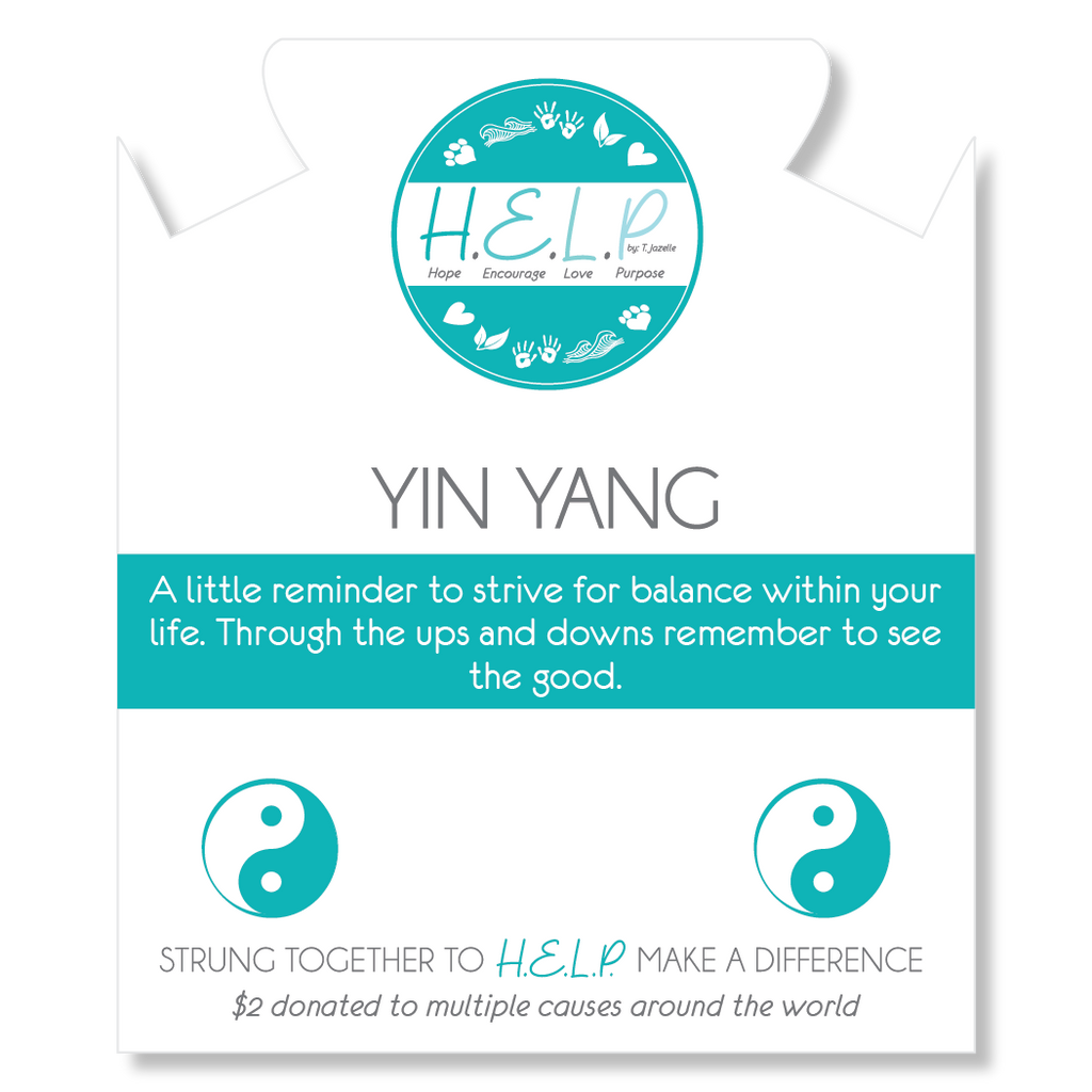 HELP by TJ Yin Yang Charm with Aqua Blue Seaglass Charity Bracelet