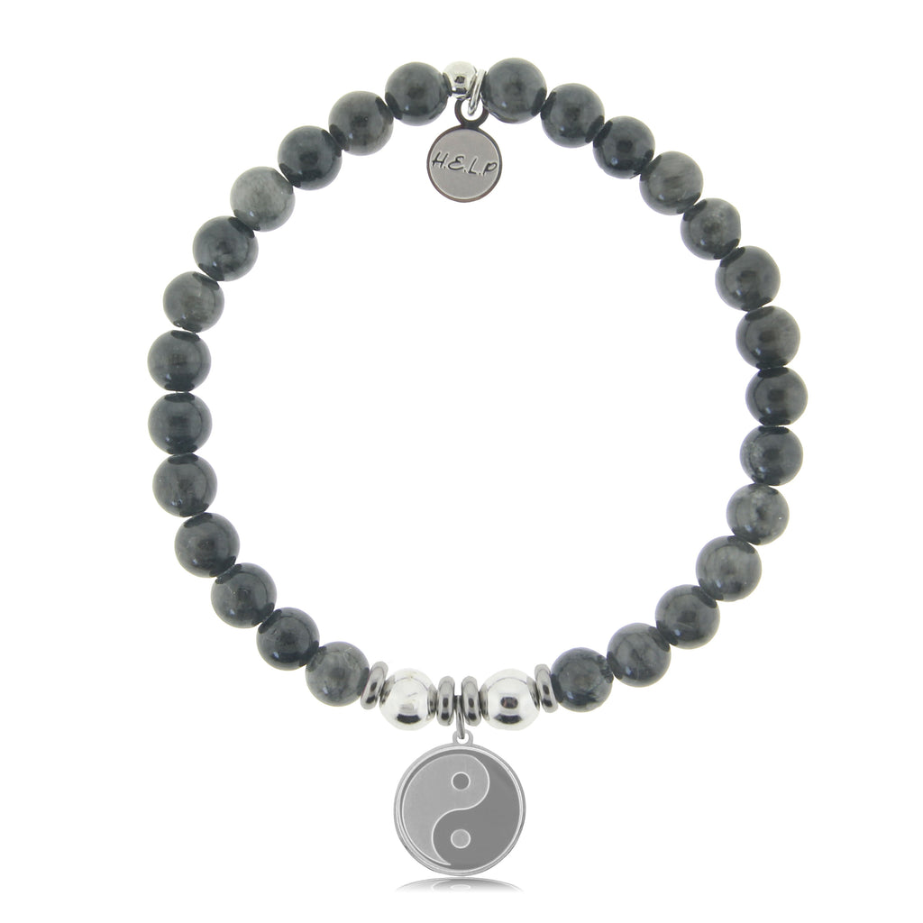 HELP by TJ Yin Yang Charm with Dark Grey Jade Charity Bracelet