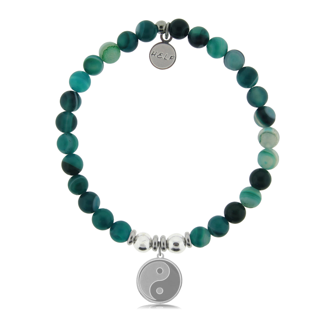 HELP by TJ Yin Yang Charm with Green Stripe Agate Charity Bracelet