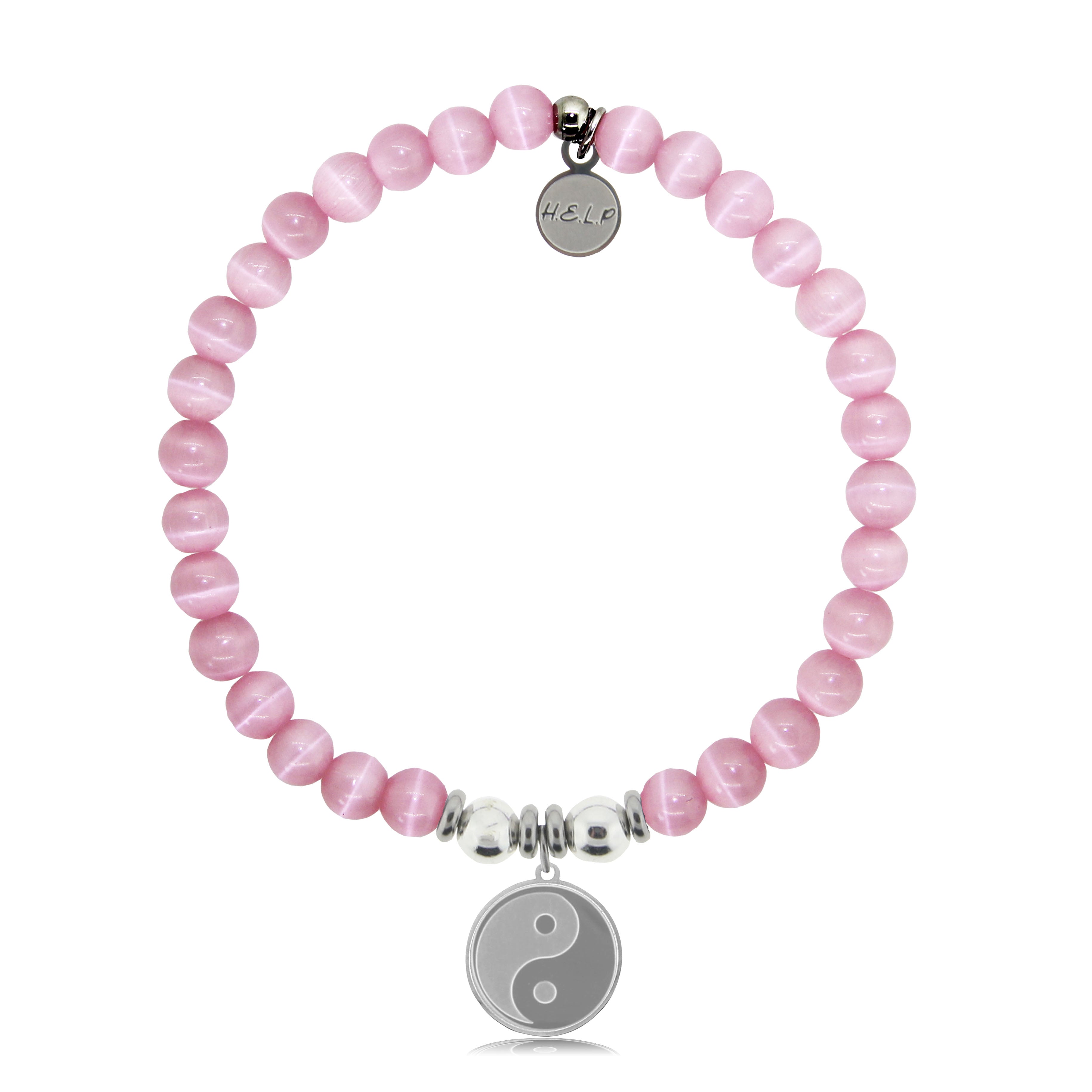 HELP by TJ Yin Yang Charm with Pink Cats Eye Charity Bracelet