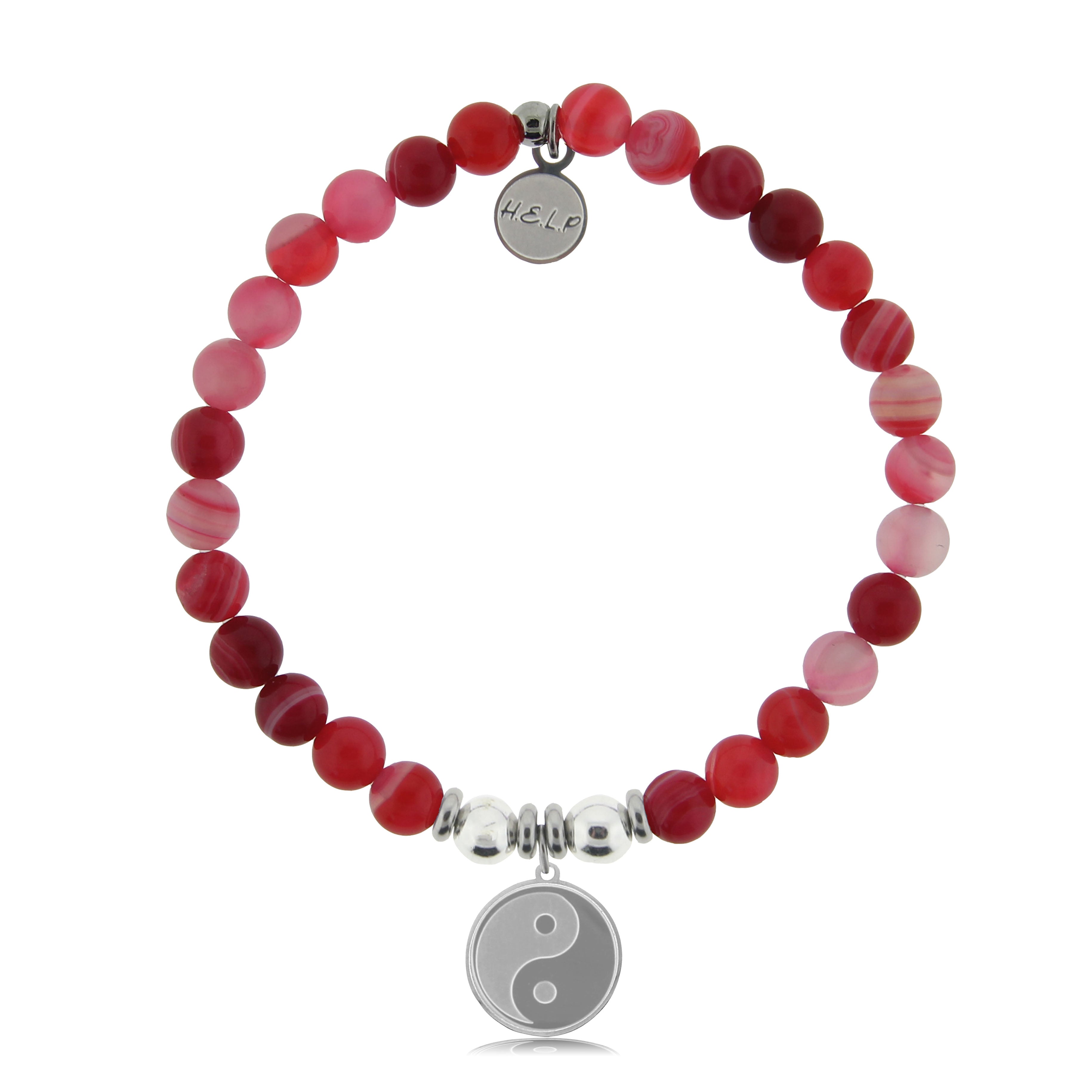 HELP by TJ Yin Yang Charm with Red Stripe Agate Charity Bracelet